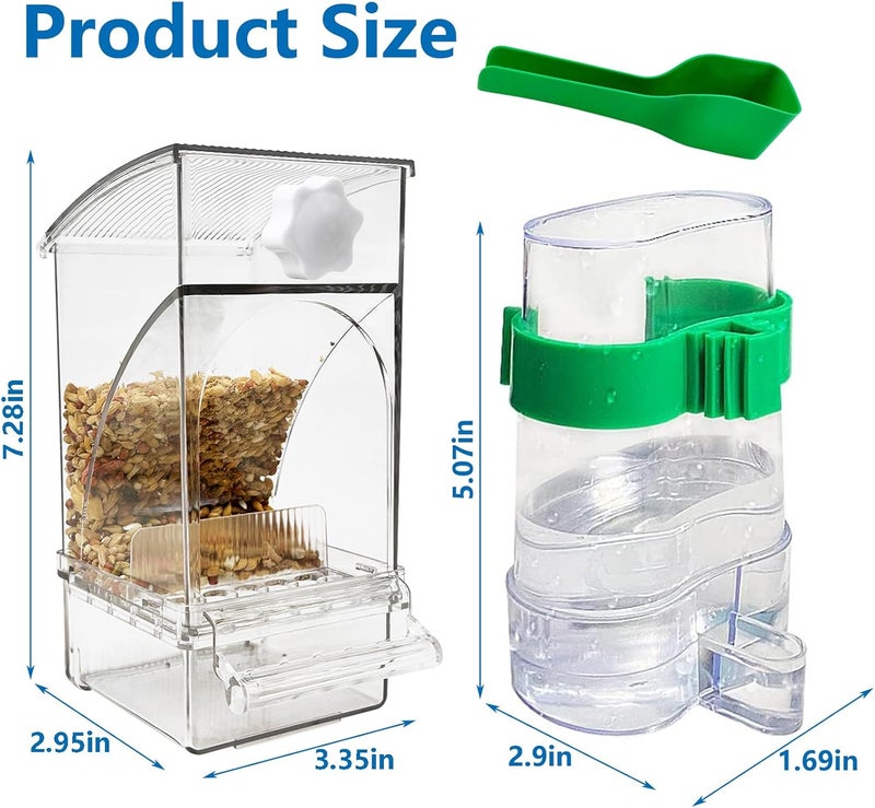 Hamiledyi No Mess Bird Feeders Water Dispenser Set Automatic Parakeet Cage Feeder with Perch Transparent Acrylic Container Parrot Cage Accessories for Canary Budgie Lovebirds Finches - Image 2